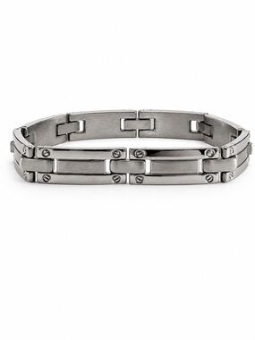 Stainless Steel Link Bracelet Silver Tone Modern Industrial 9” Men’s 316L